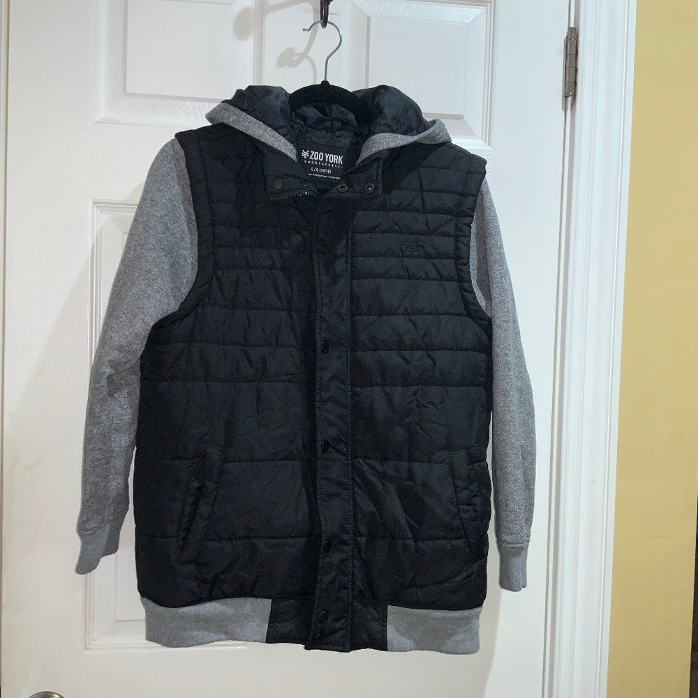 Zoo York Unbreakable puffer Hoodie Jacket youth L ( 14/16 ) fleece hood sleeves